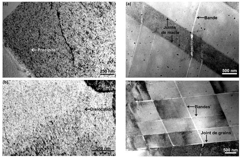 High density of dislocation debris
at low Δεt Deformation « bands » in some  grains and high density of dislocation debris in other grains at high Δεt