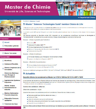 Master de Chimie, Université de Lille
