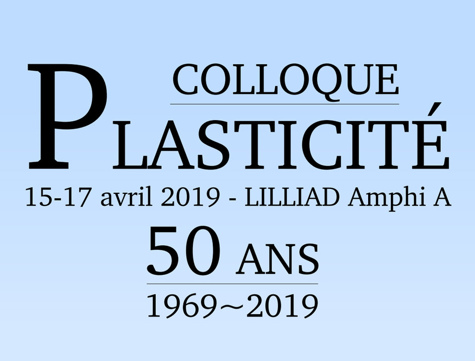 Colloque plasticité 2019, Université de Lille du 15 au 17 avril 2019